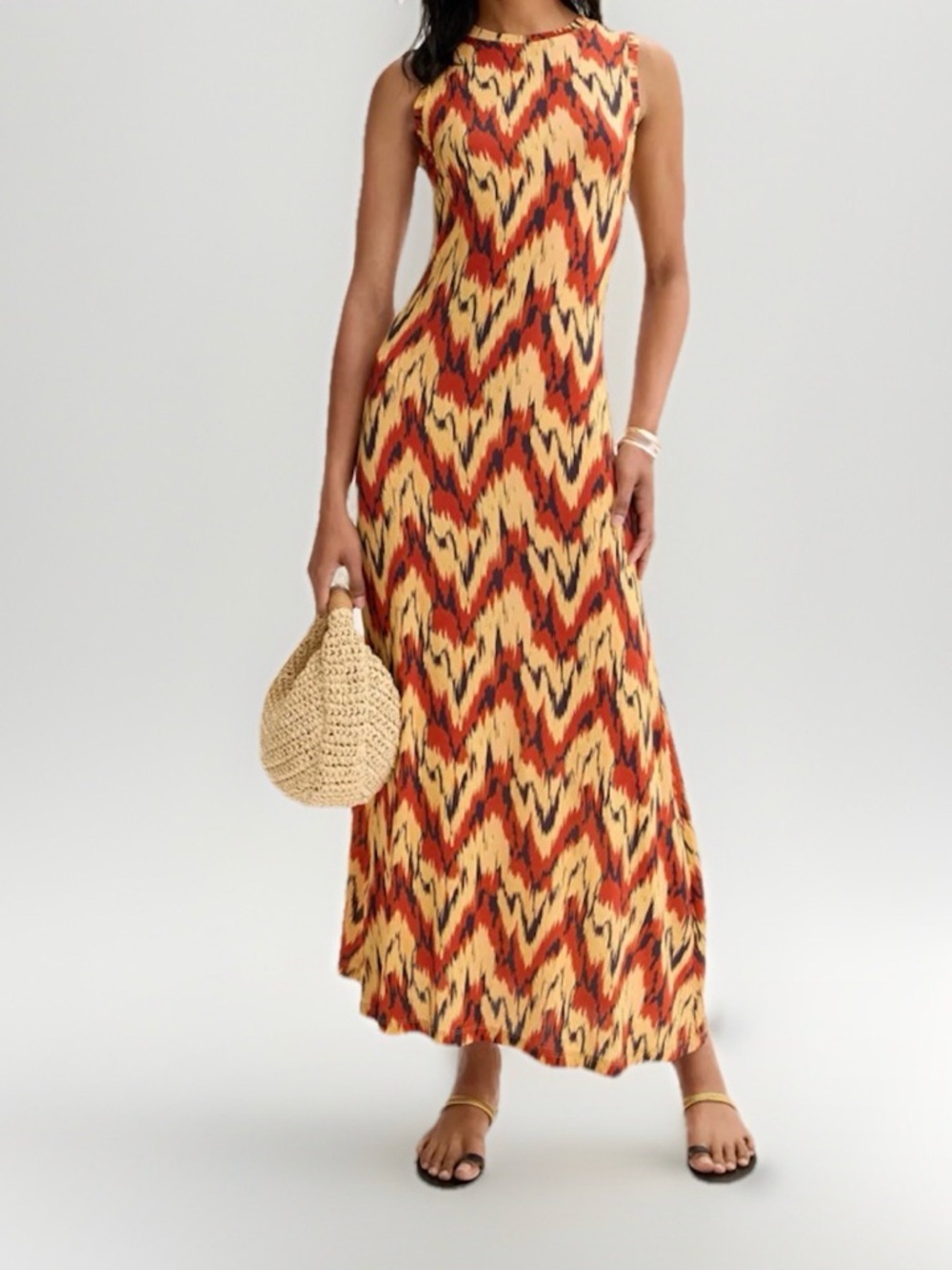 Ulla Johnson Orla Wavy Yellow/Orange Sleeveless Midi Dress RTR